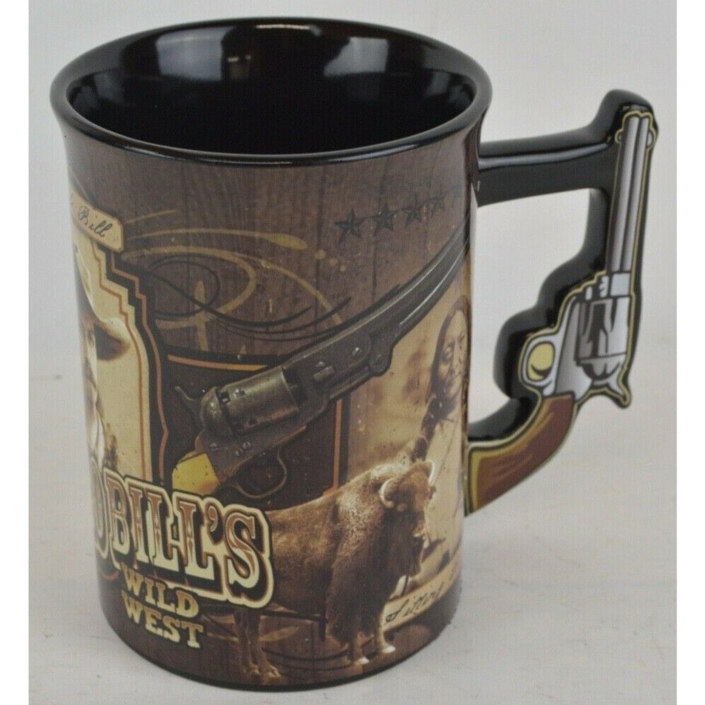 Buffalo Bill's Wild West Ceramic Coffee Mug Cup Brown Gun Handle 3D