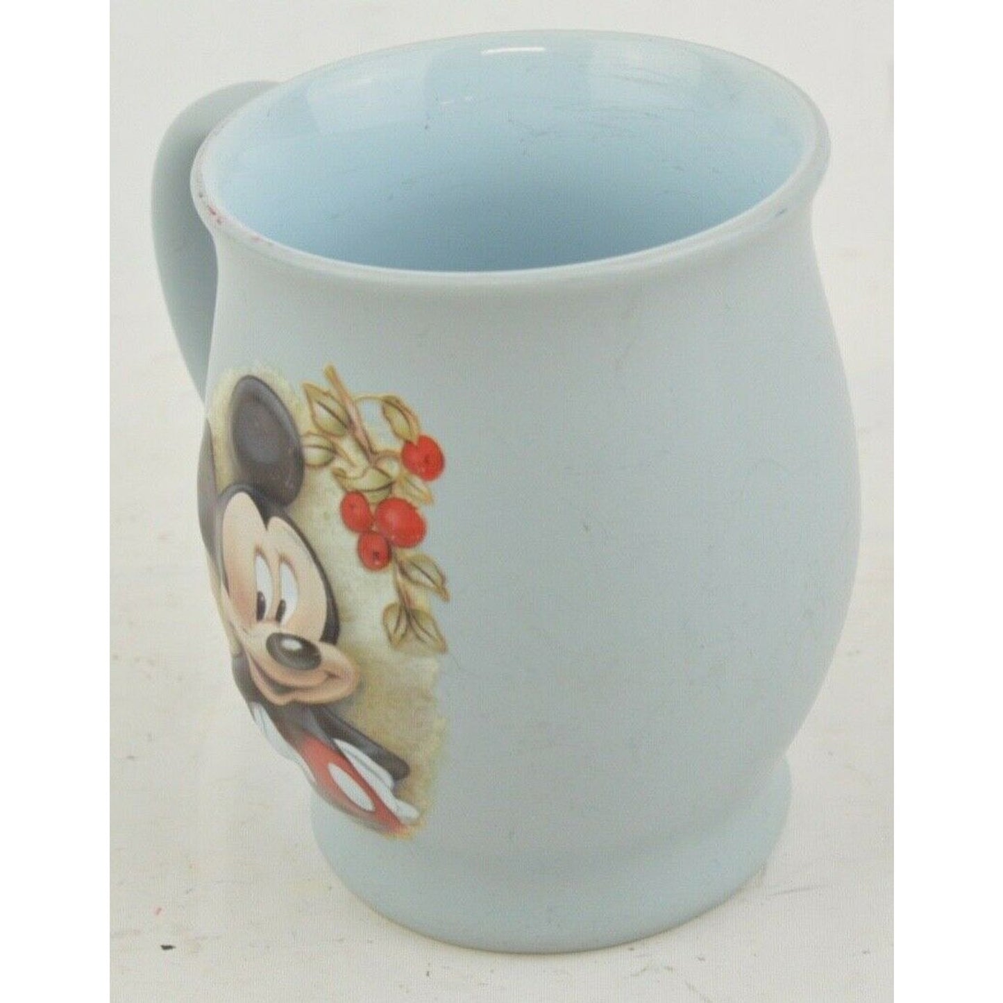 Mickey Mouse Ceramic Coffee Cup Mug Soft Blue 3D Raised Blue  Red Flowers Disney