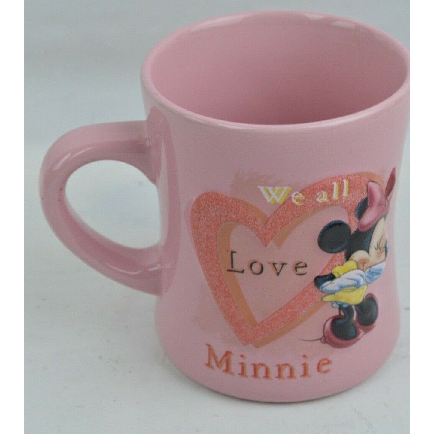 Ceramic Coffee Mug Cup Walt Disney World Minnie Mouse Pink "We All Love Minnie"