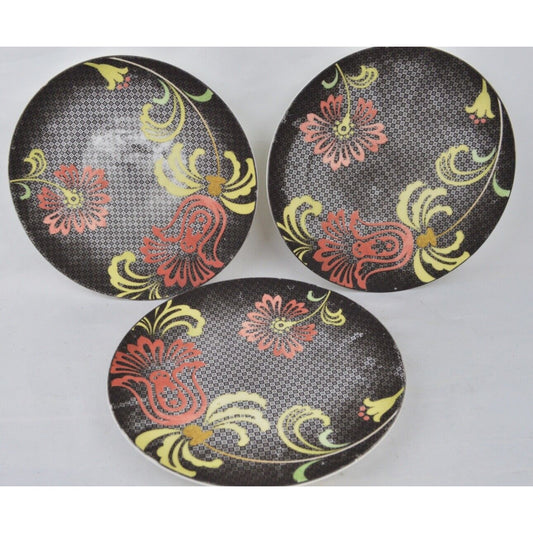 Set x9 Salad Plates Noritake Swing Black Red Matte Bone China 9337L Floral 9''