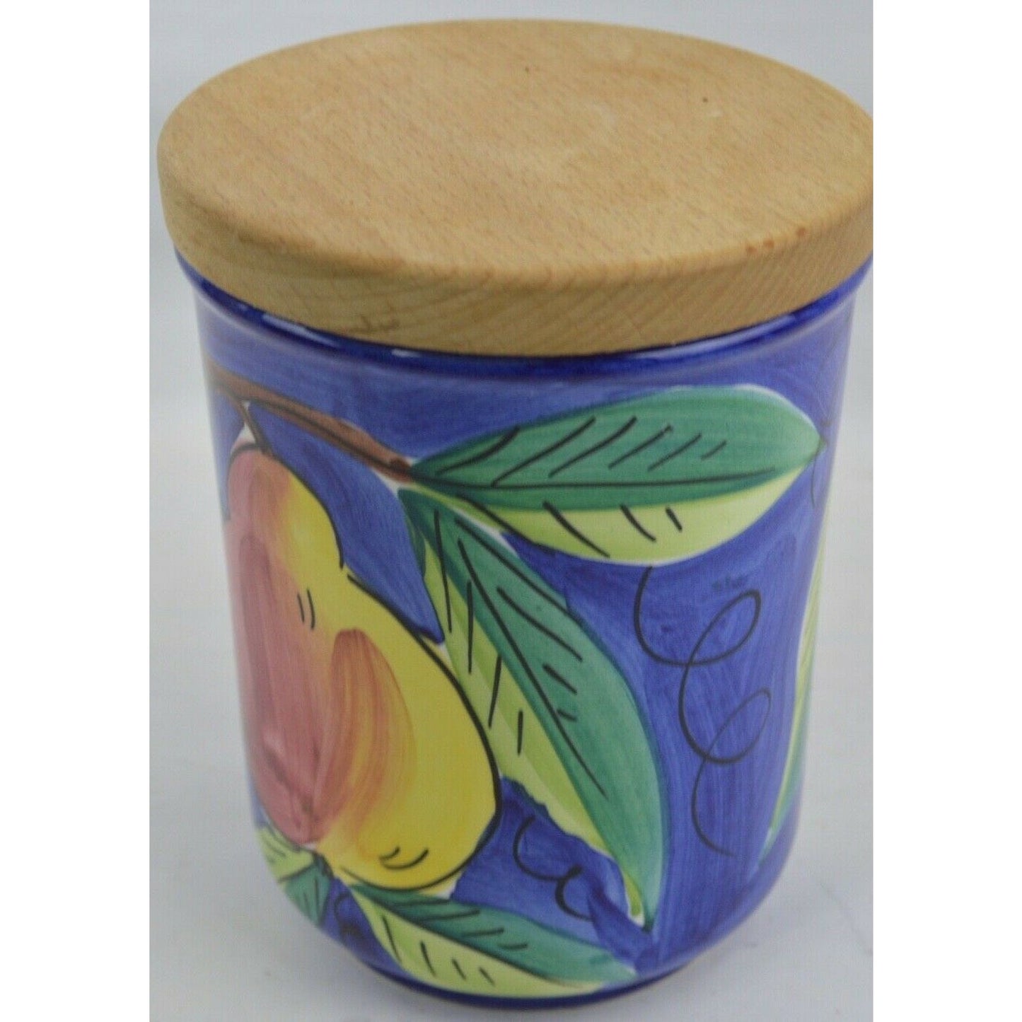 Starbucks Coffee Ceramic Canister Jar Hand Painted Made Italy Blue Fruit Pear