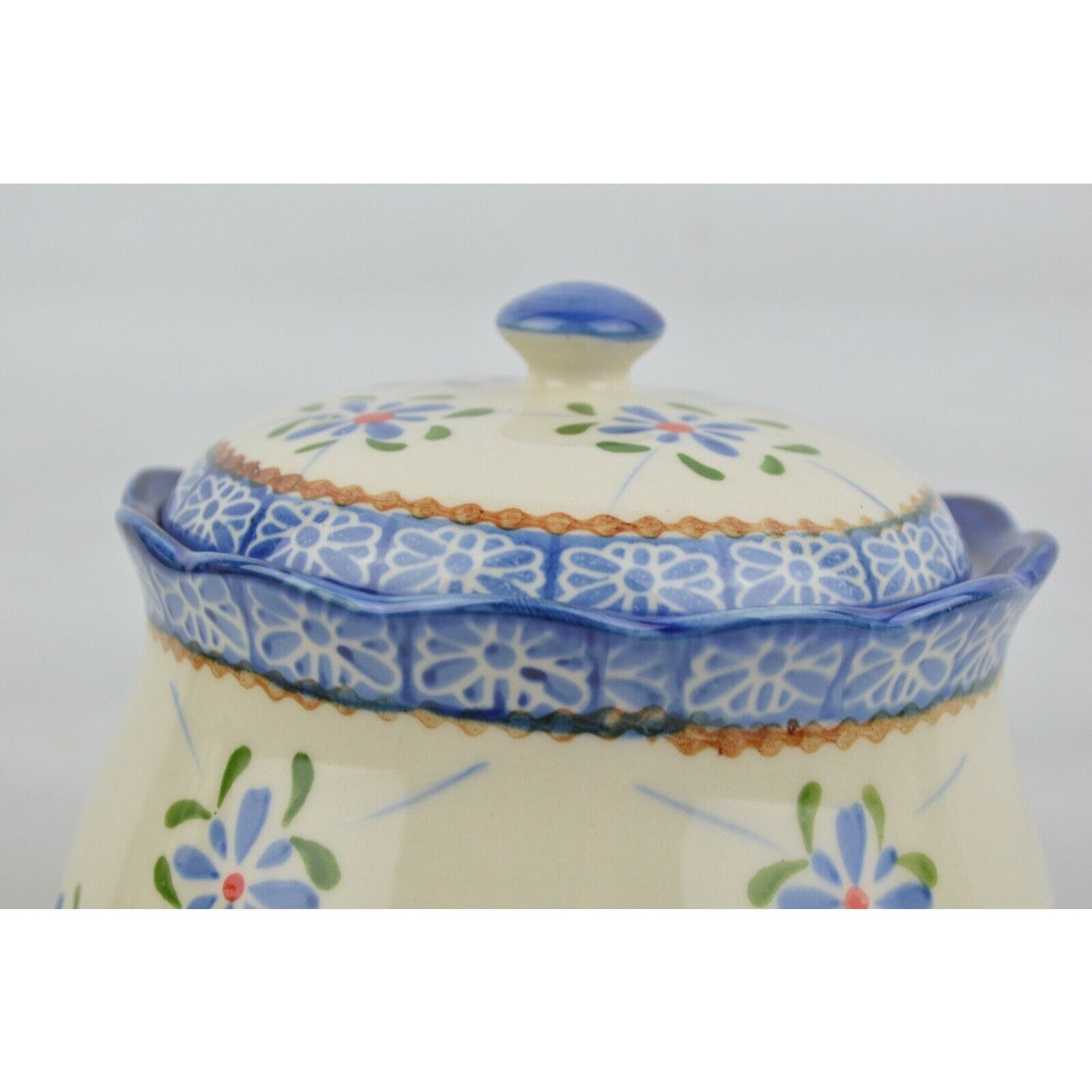 Ceramic Canister Cookie Jar Temptations Trellis By Tona 2.0 QT Blue Floral