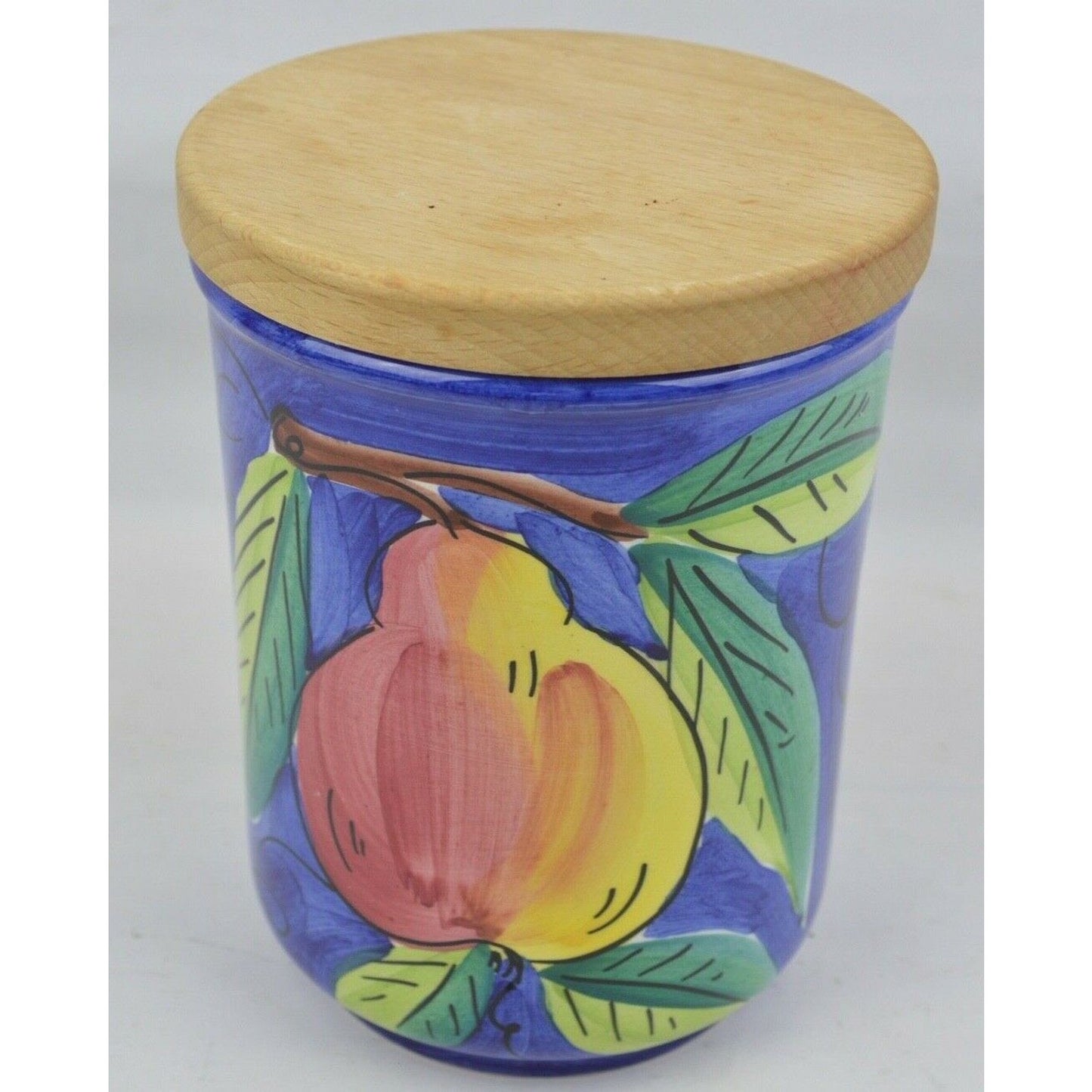 Starbucks Coffee Ceramic Canister Jar Hand Painted Made Italy Blue Fruit Pear