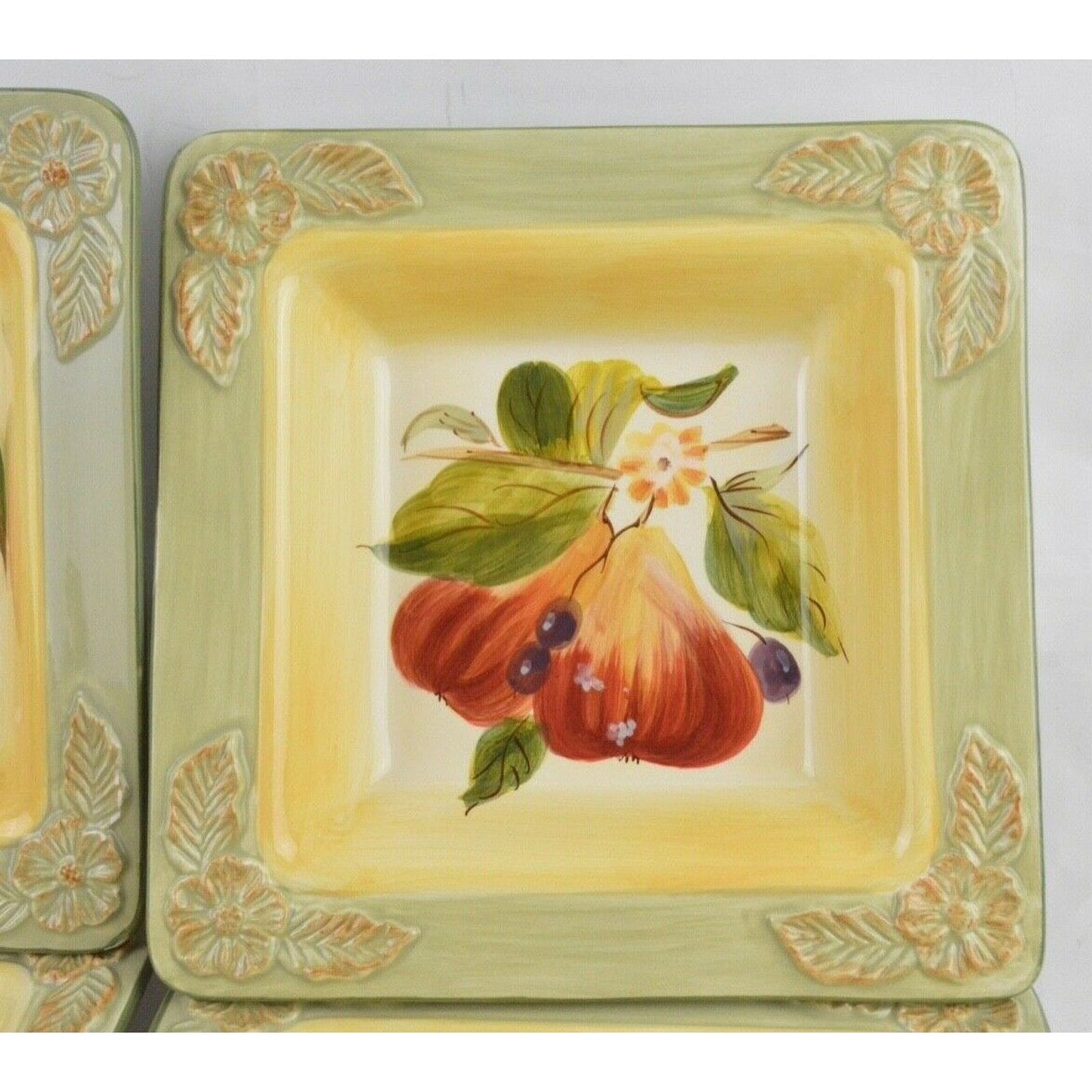 Set Of 4x Certified International Pamela Gladding La Toscana Fruit Square Plates