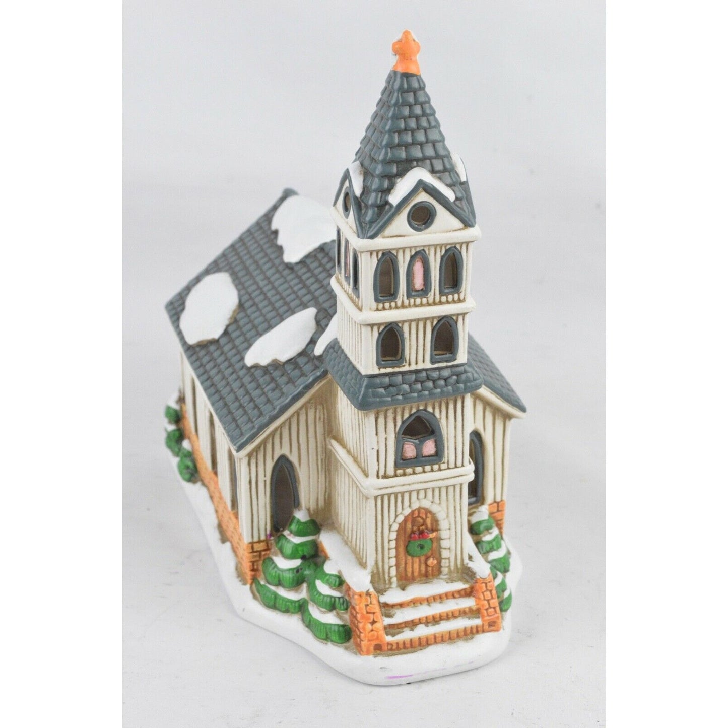 Colonial Village Lighted Church Lefton China 1989 Hand Painted Byron Wood #07333