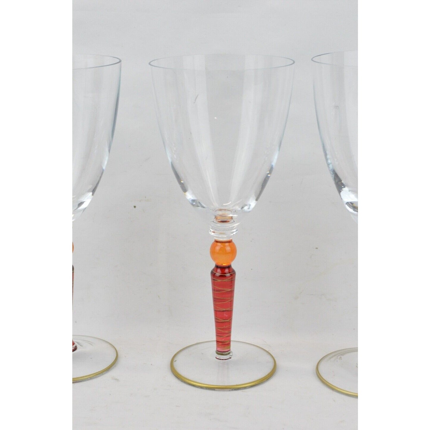 Set x3 PIER 1 Orbit Spice Pattern Wine Glass Glasses Red Orange Ball Ruby Stem