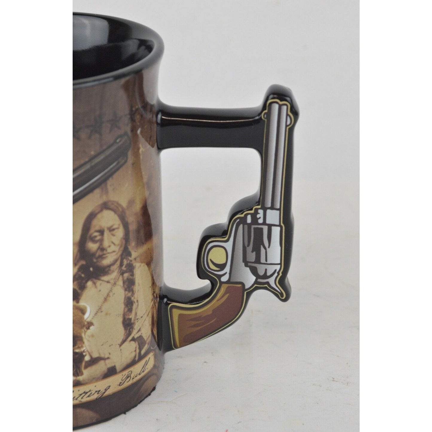 Buffalo Bill's Wild West Ceramic Coffee Mug Cup Brown Gun Handle 3D