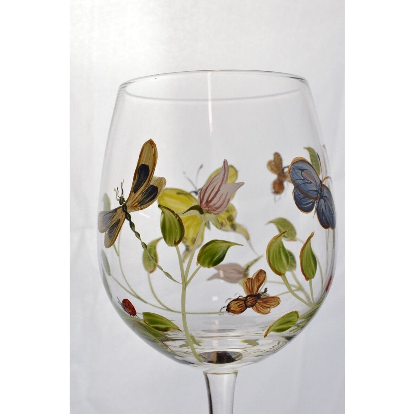 Set Of 3x Lenox Butterfly Meadow Hand Painted Wine Glasses Ladybug Flowers