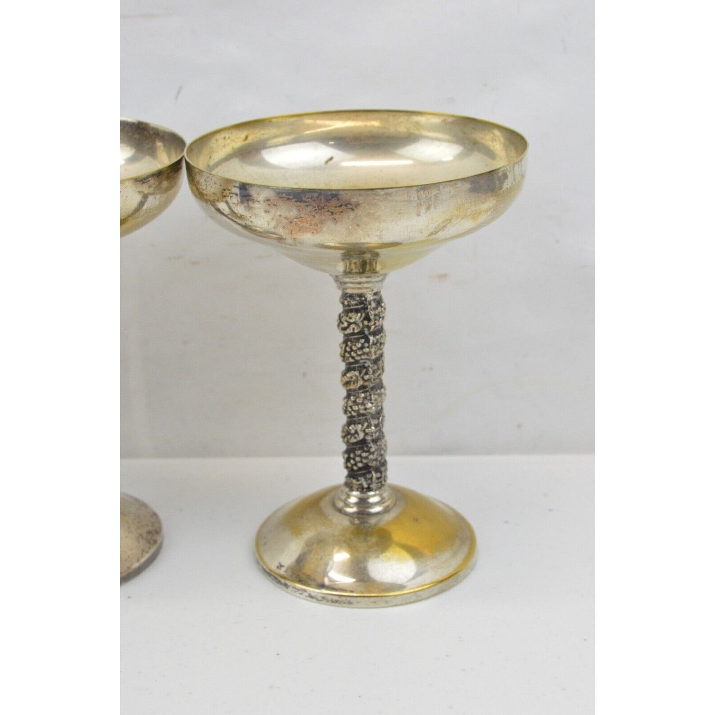 Set Vintage Brass Silverplated Champagne Glass Goblets Cup Roma SL Madrid Spain