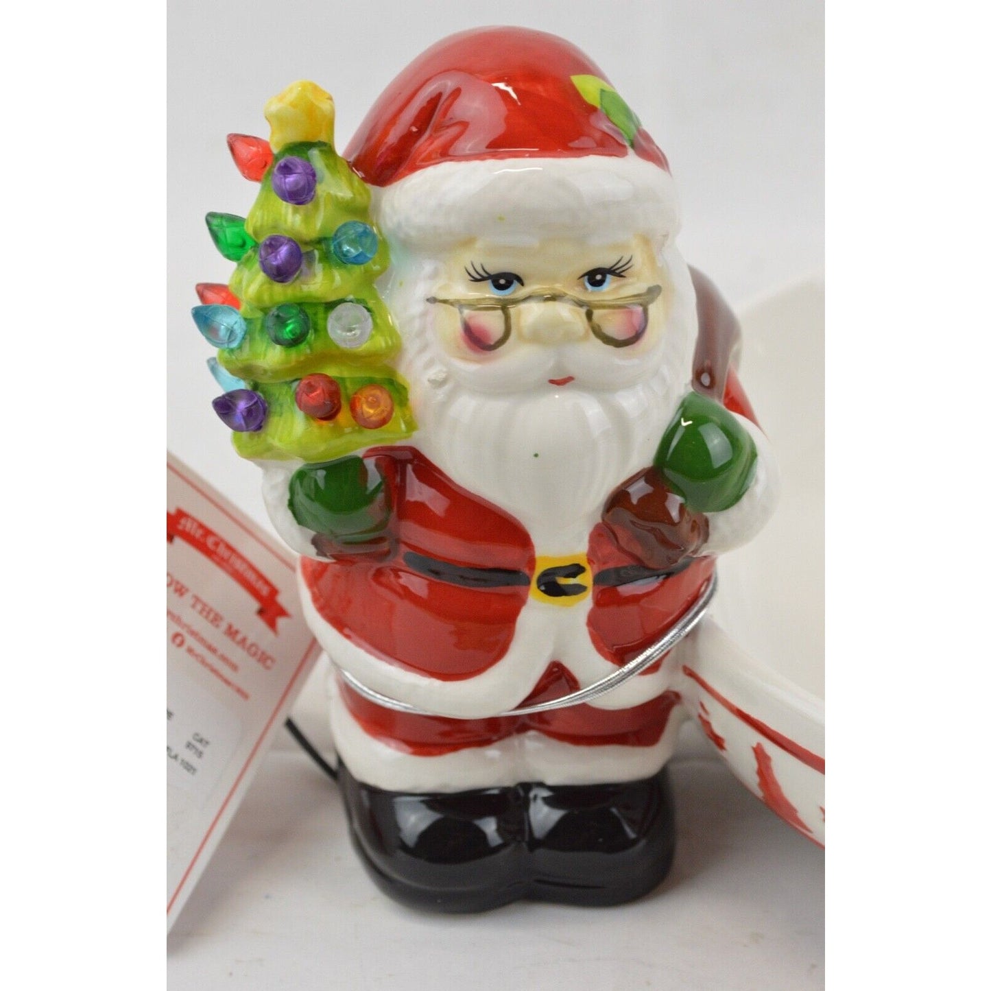 Mr. Christmas Ceramic Candy Dish Serving Bowl Light Up SANTA CLAUS  Illuminated