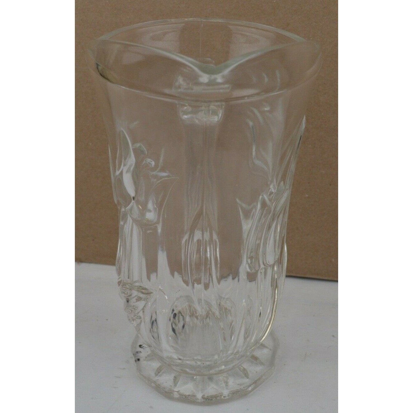 TY Clear Glass Pitcher Tankard Engraved Flowers