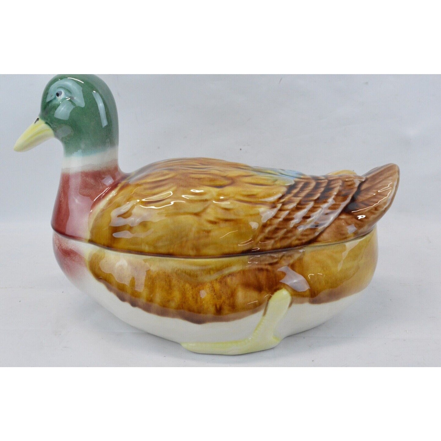 Olfaire Mallard Duck Shaped Ceramic Serving Soup Tureen Ladle Lid Made Portugal