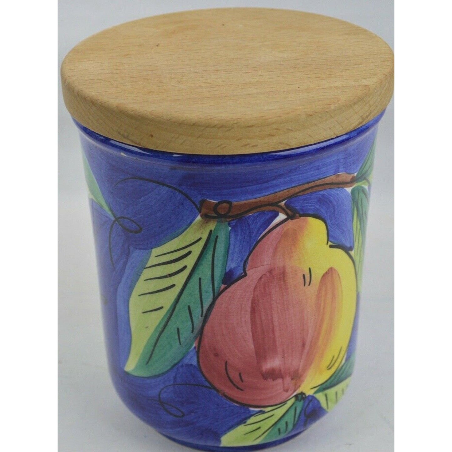 Starbucks Coffee Ceramic Canister Jar Hand Painted Made Italy Blue Fruit Pear