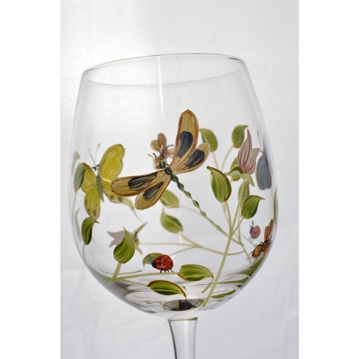 Set Of 3x Lenox Butterfly Meadow Hand Painted Wine Glasses Ladybug Flowers