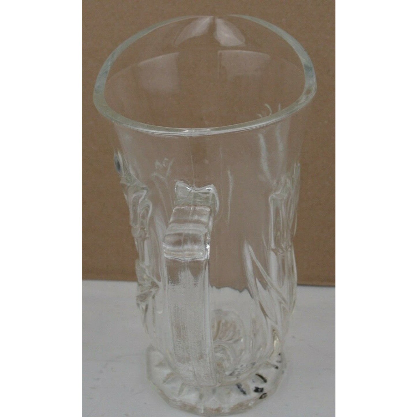 TY Clear Glass Pitcher Tankard Engraved Flowers