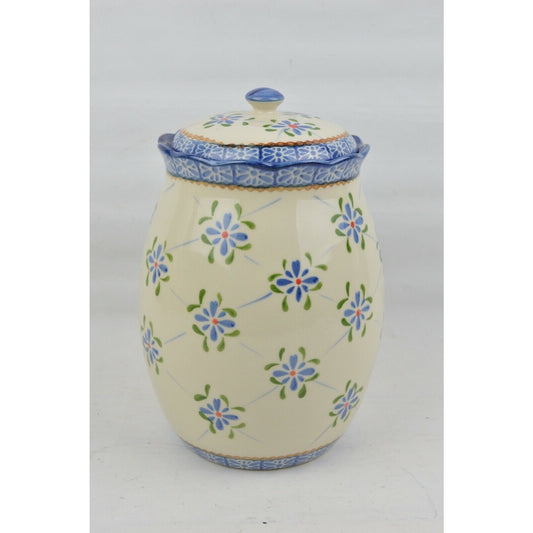 Ceramic Canister Cookie Jar Temptations Trellis By Tona 2.0 QT Blue Floral