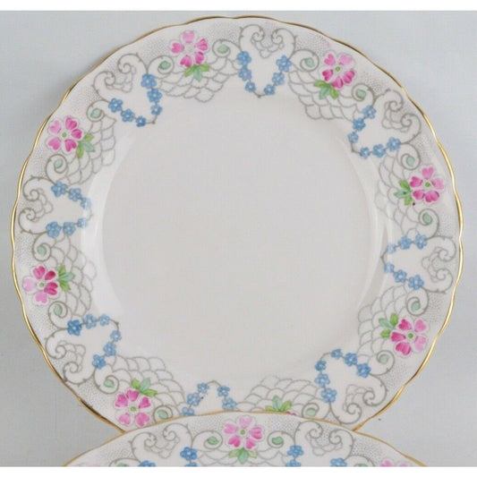 Set 7x Salad Plates Vintage Tuscan Fine English Bone Pink Rose Gold Trim England