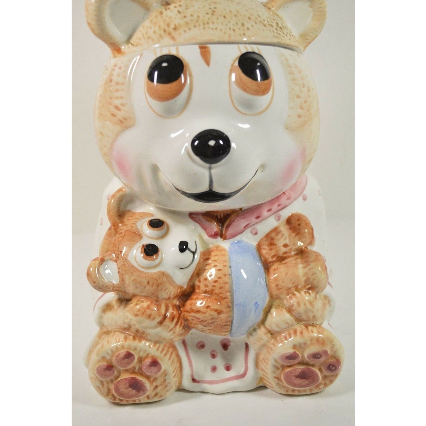 3D Ceramic Cookie Jar Teddy Bear Carrying Baby Made In Taiwan