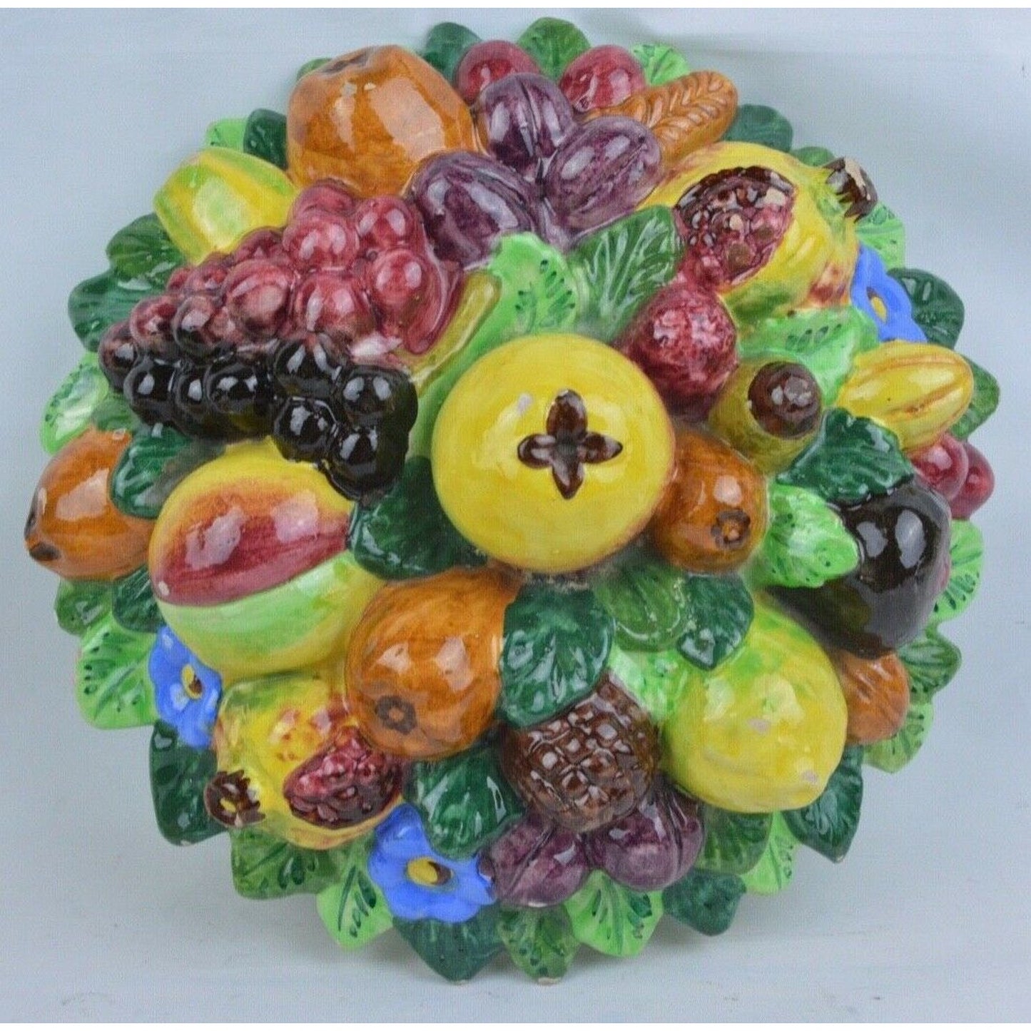 Ceramic Fruit 3D Basket Canister Jar Stand Centerpiece Made In Italy Multicolor