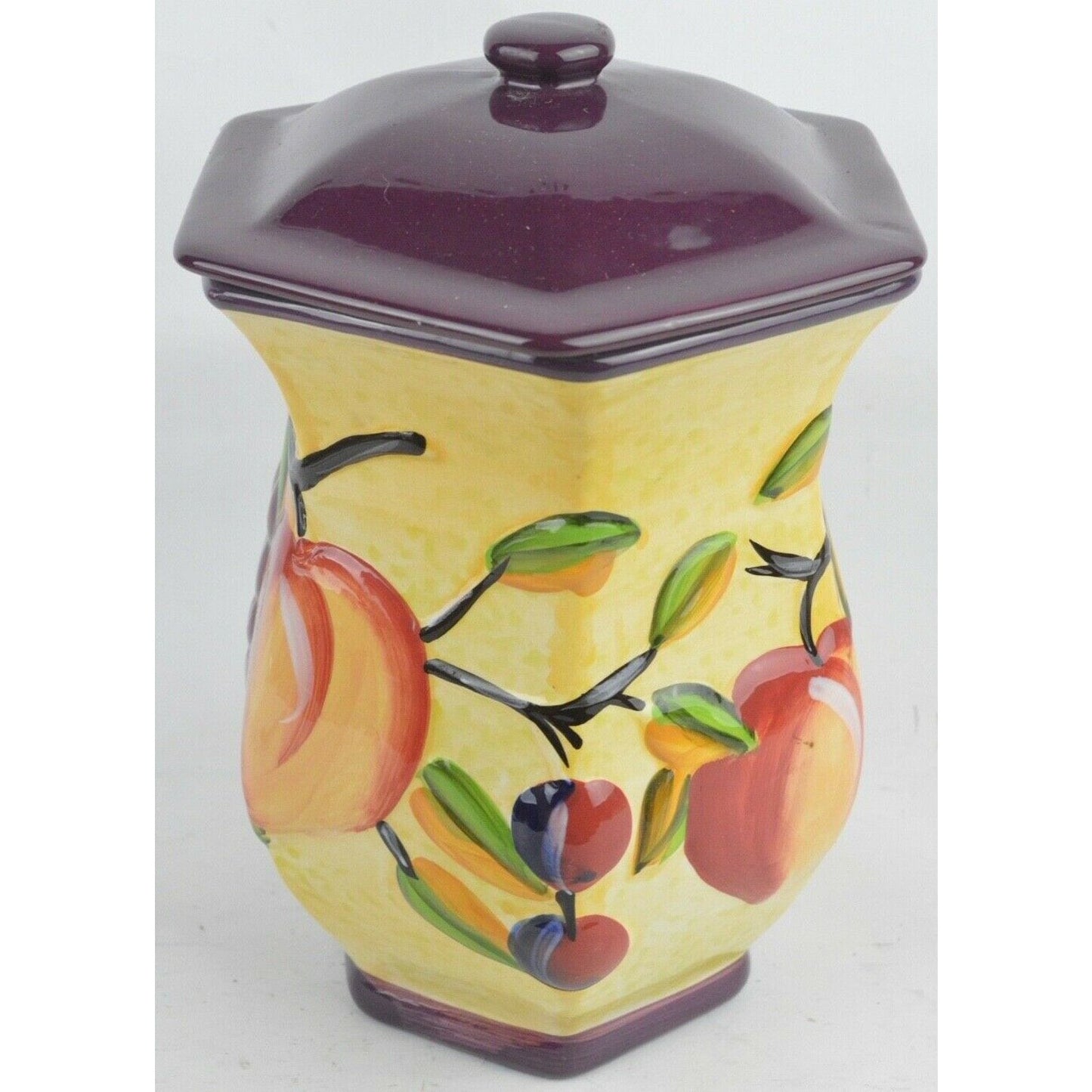 Biscotti Fruit Ceramic Cookie Canister Jar Hand Painted NONNI'S Purple Colorful