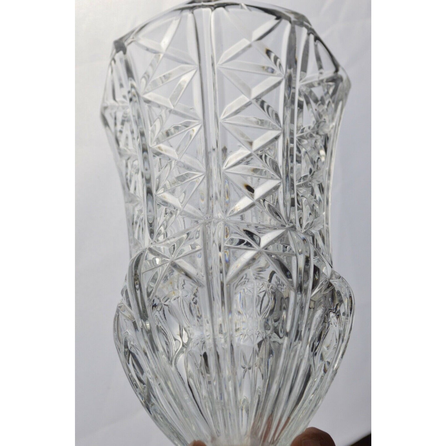 Italian Glass Clear Antique Flower Vase Diamond Pattern Italy