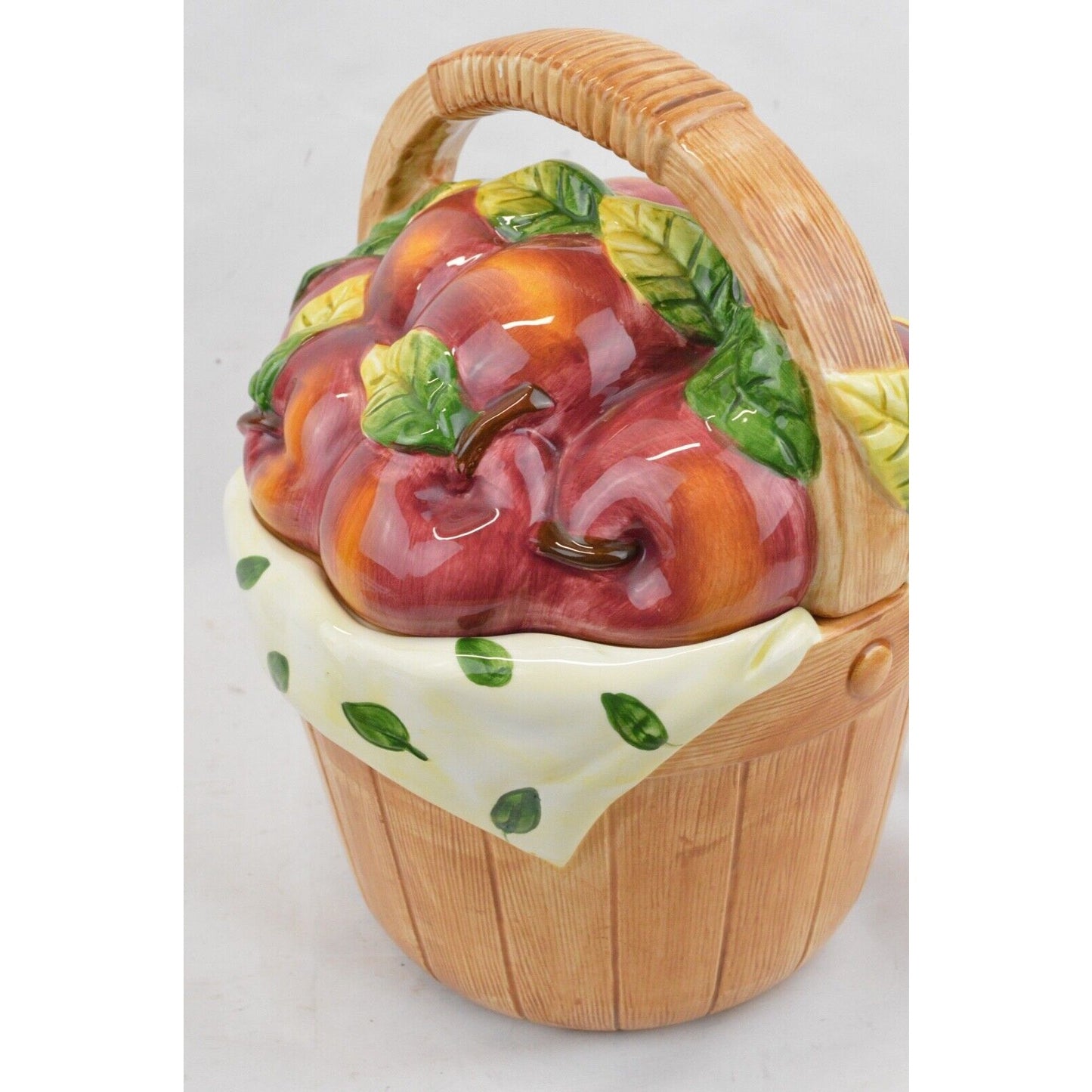 Set Of 2x Ceramic Apple Basket Cookie Jar Canister Red Harvest 3D