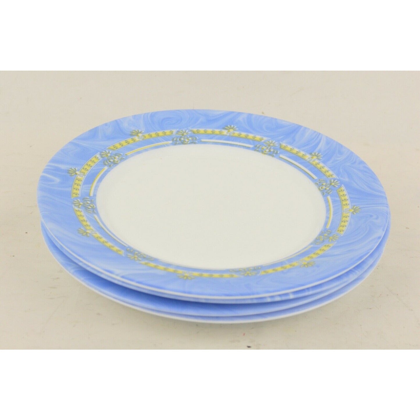 Set Of 4x Bormioli Rocco Salad Plate Blue Gold White Made Spain #43 7"