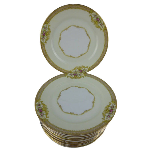 Set x12 Vintage Kongo China STS Ceramic Side Plate Hand Painted Gold Trim Floral