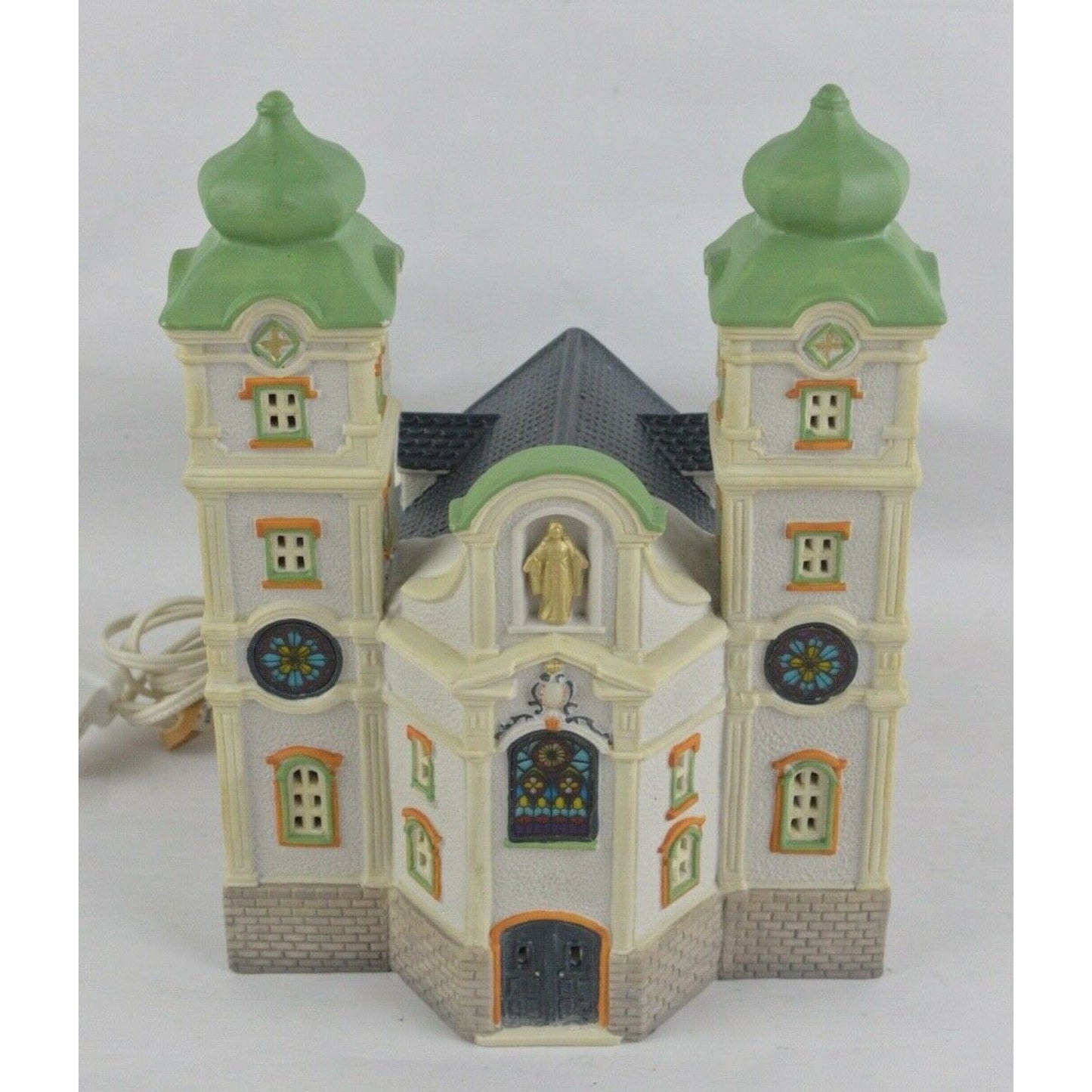 Porcelain Lighted Church Cathedral Building LEMAX 1995 Valley Train Station