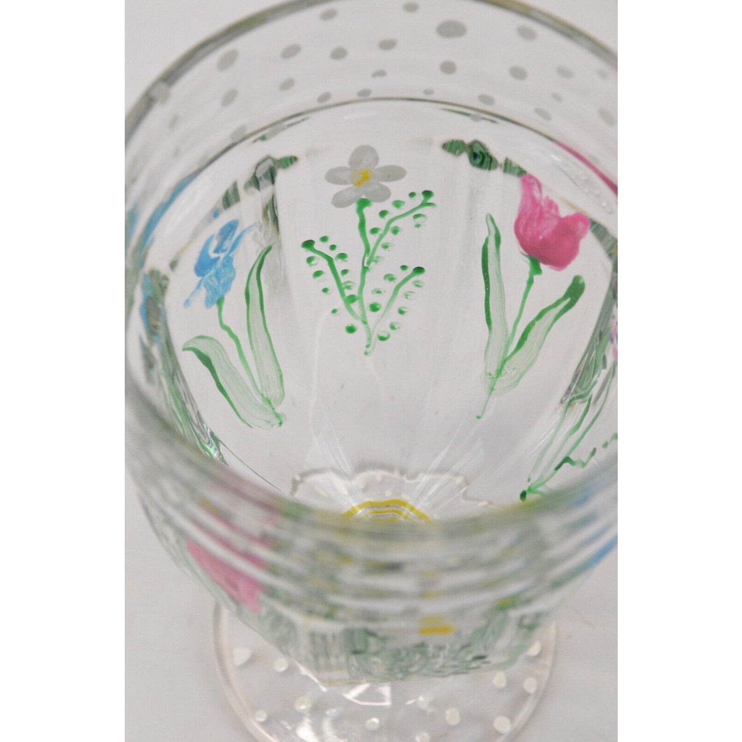 Set Of 3x Libbey Duratuff Hand Painted Floral Goblet Drinking Glass USA Daisies