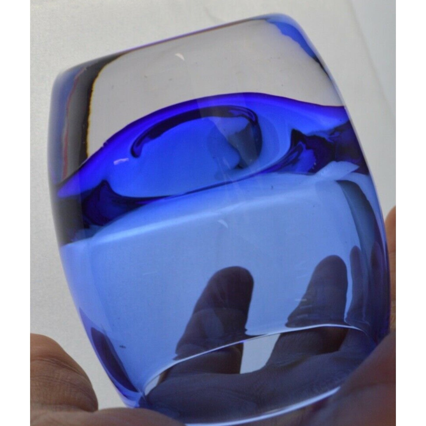 Set Of 3 Crate and Barrel Diva Votive Cobalt Blue Art Glass Candle Holder