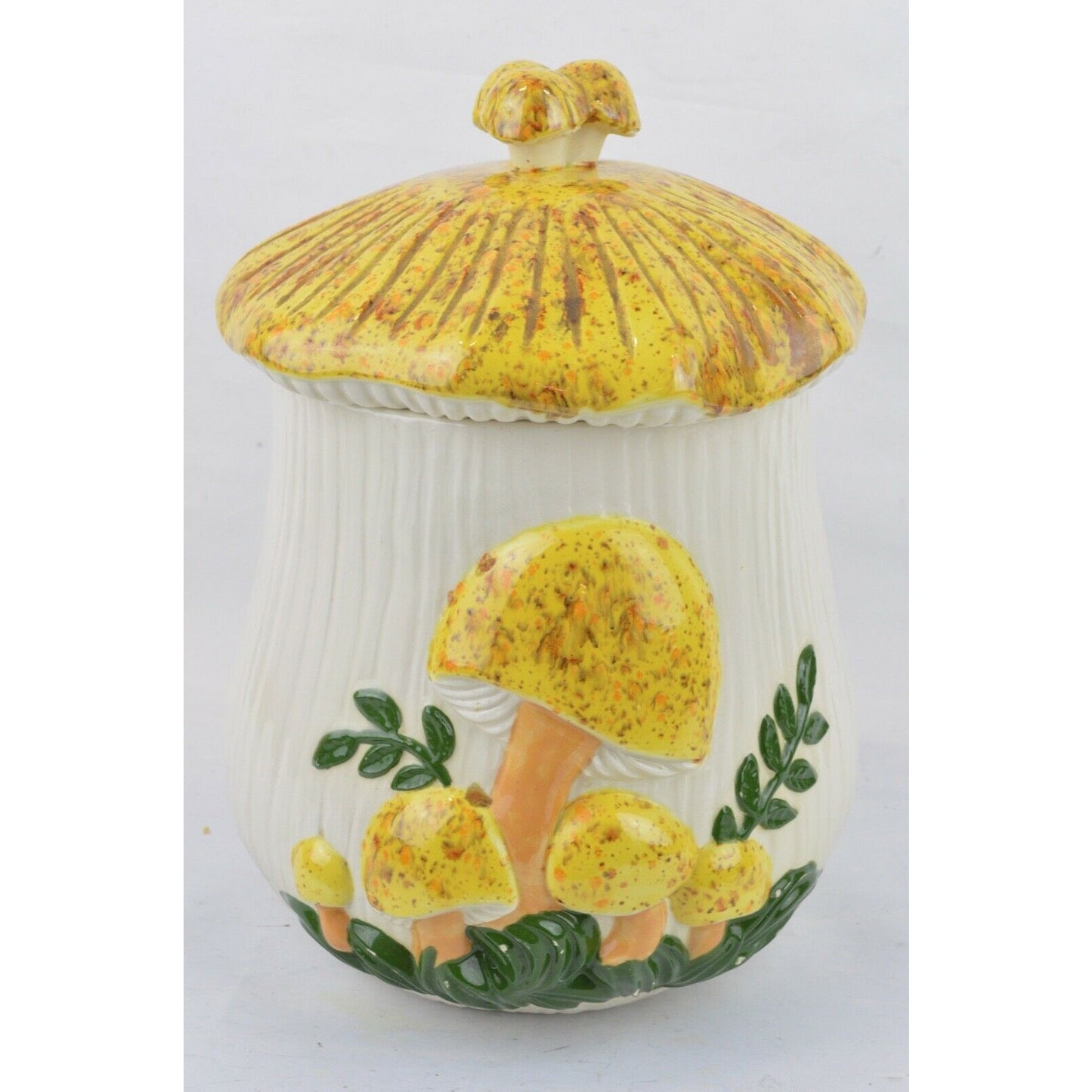 Set Of x2 Arnel's Glazed Ceramic Mushroom Canister Cookie Jar 3D Yellow Tan