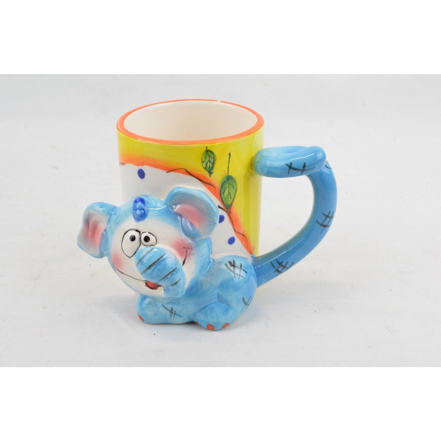 Set Of 3x Ceramic Coffee Mug Cup Animal Lion Frog Elephant 3D Color Hand Painted