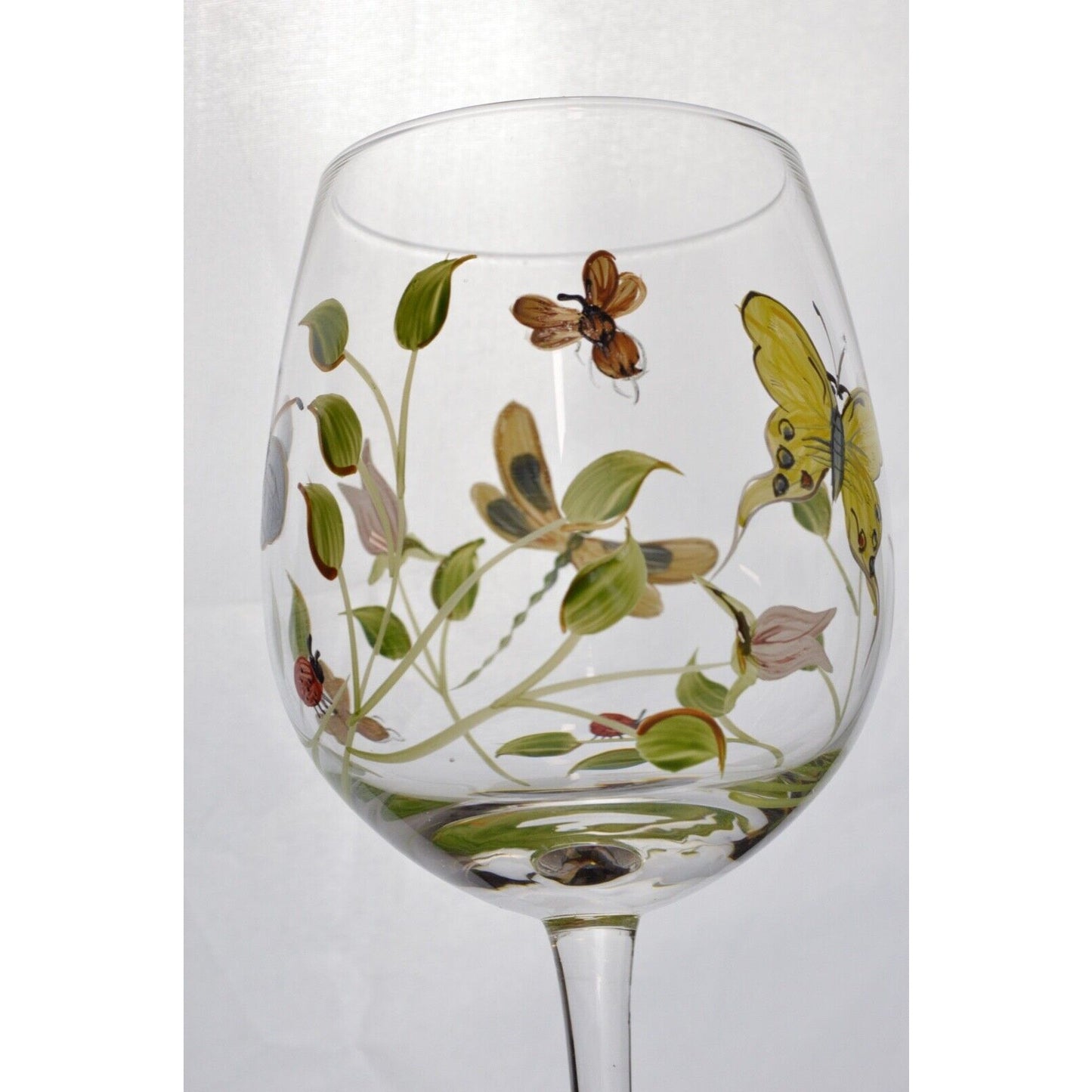 Set Of 3x Lenox Butterfly Meadow Hand Painted Wine Glasses Ladybug Flowers