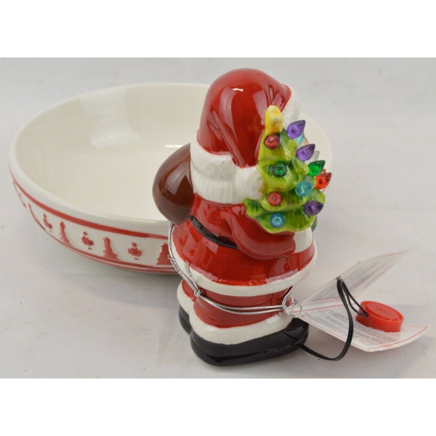 Mr. Christmas Ceramic Candy Dish Serving Bowl Light Up SANTA CLAUS  Illuminated