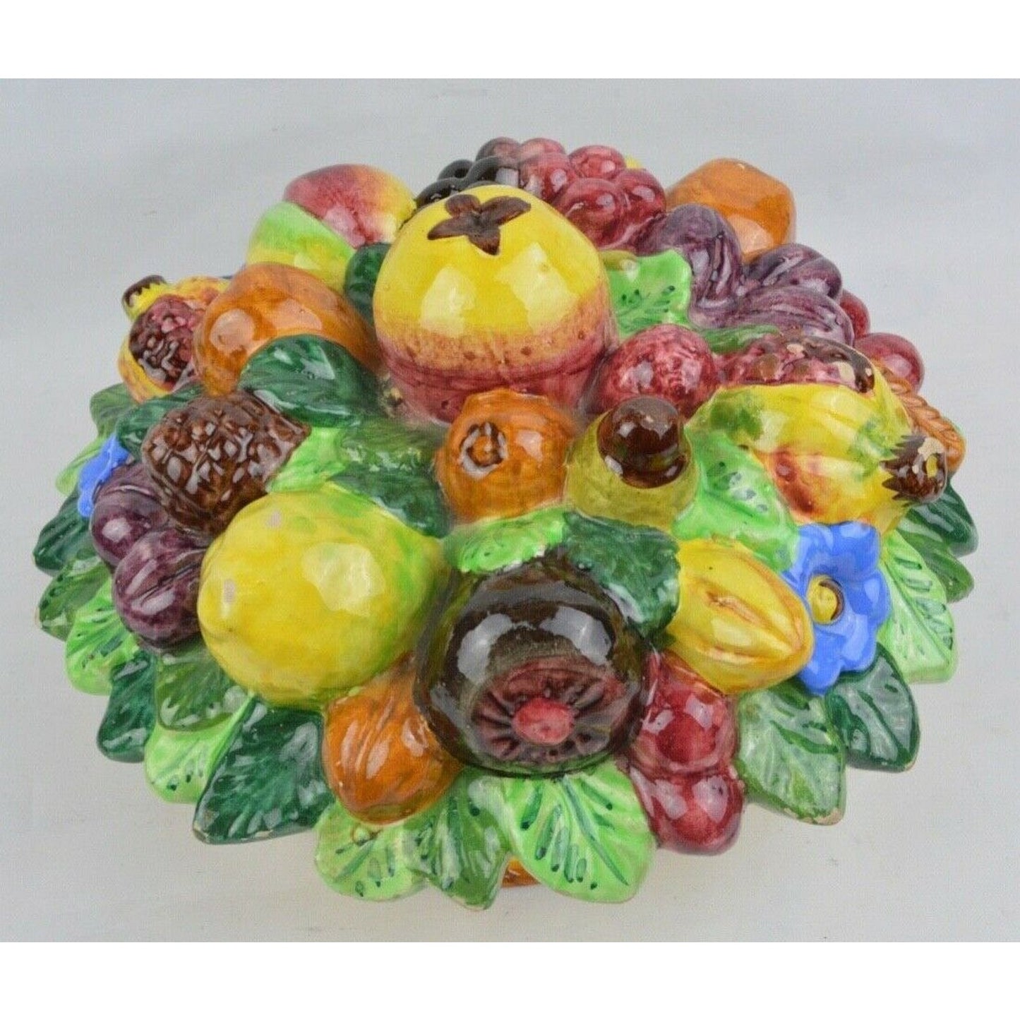 Ceramic Fruit 3D Basket Canister Jar Stand Centerpiece Made In Italy Multicolor