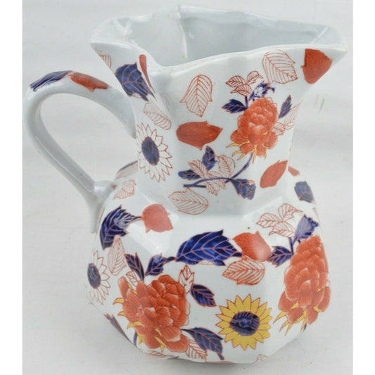 Large Pitcher Victoria Ware Ironstone Floral Sunflower Leafs White 9'' Antique