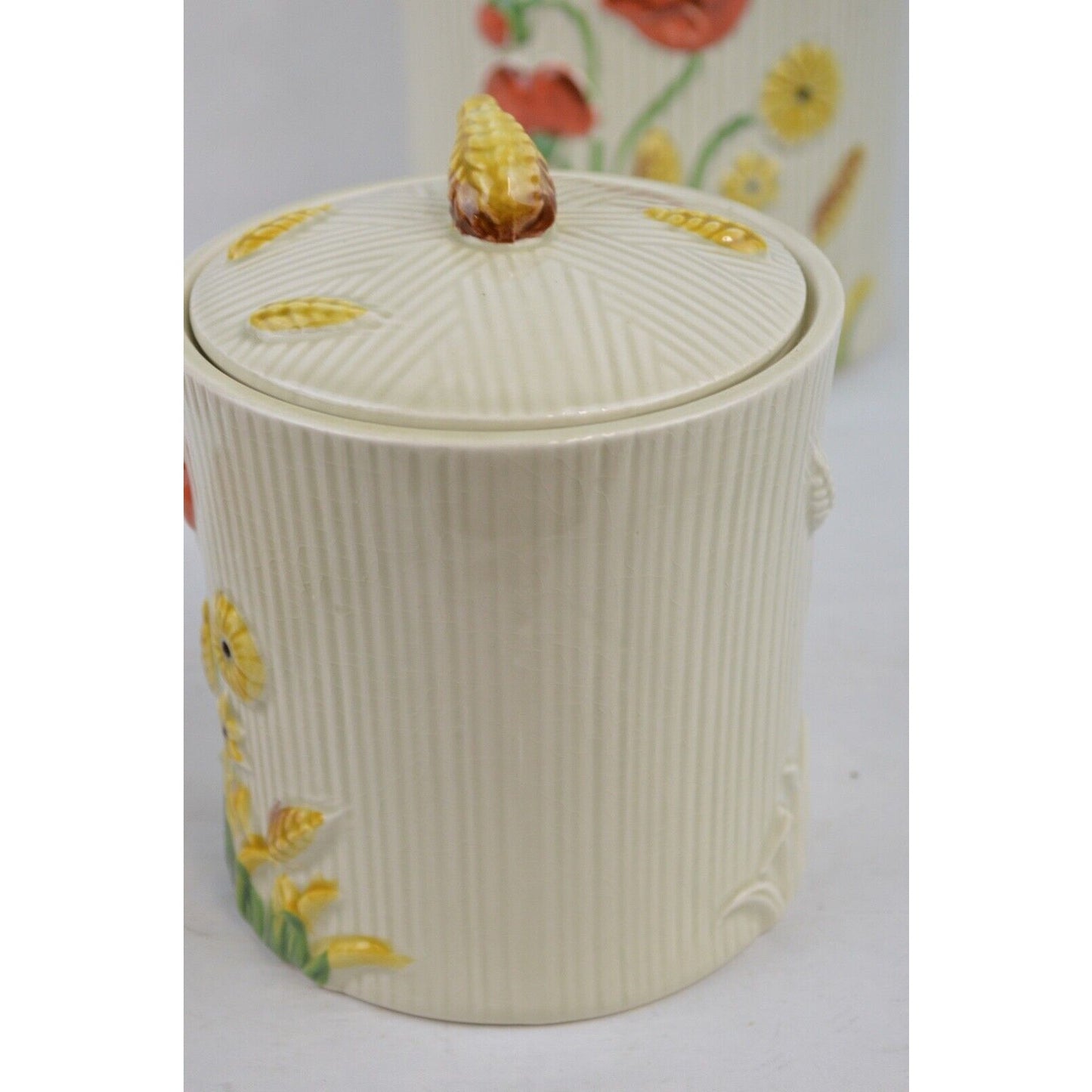 Set Of 2x Vintage LEFTON Made Japan Canister Cookie Jar Garden Weave Flowers 3D