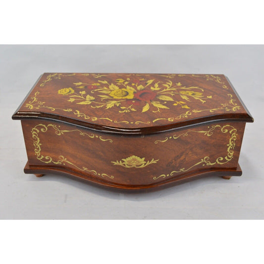 Vintage Wood Marquetry Dresser Jewelry Music Box By Linden w Toyo Movement Japan