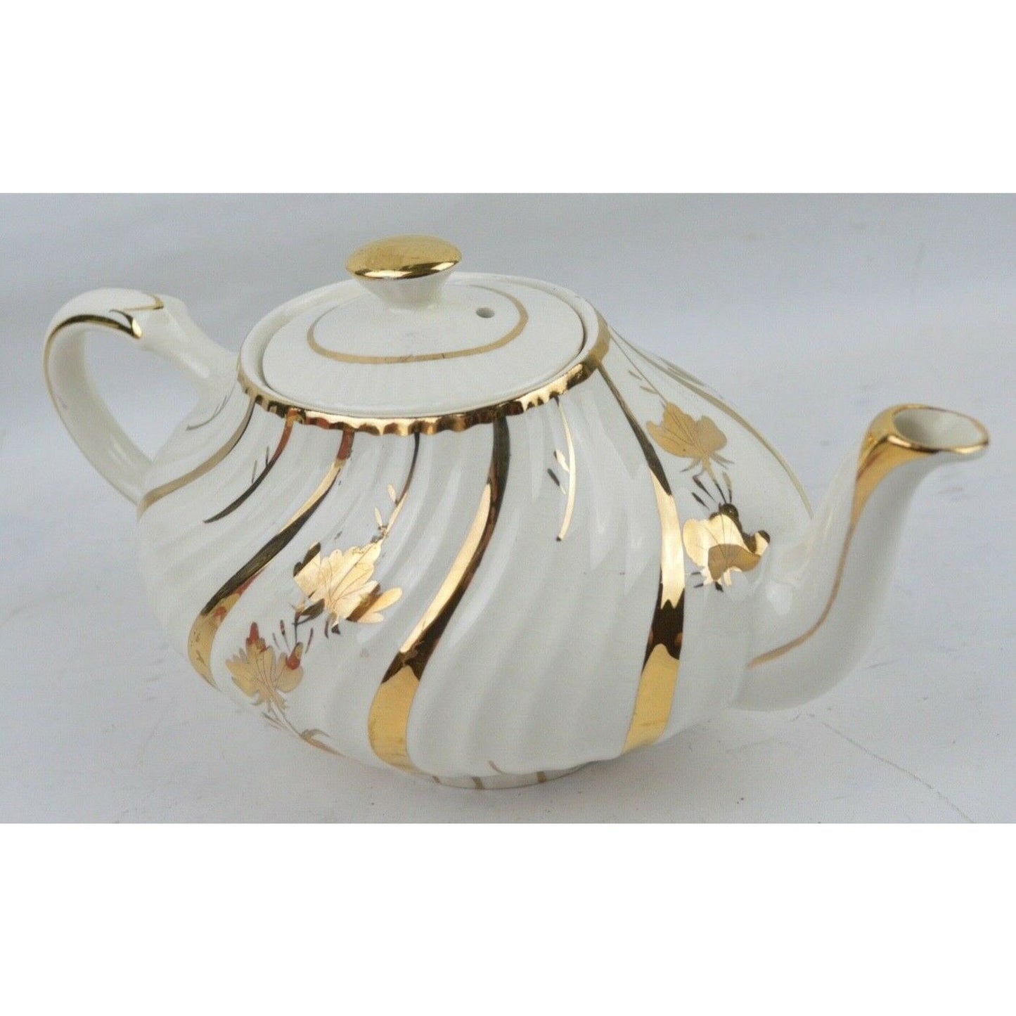 Vintage Arthur Wood Porcelain Teapot England 4833 Gold Pattern Flower Lid Golden