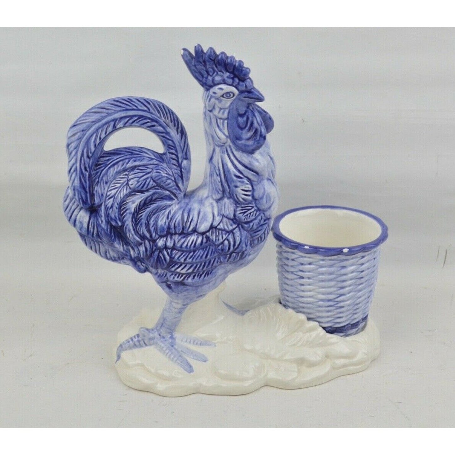 Seymour Mann Inc Blue Rooster Basket Hand Painted Faience Ceramic Rare