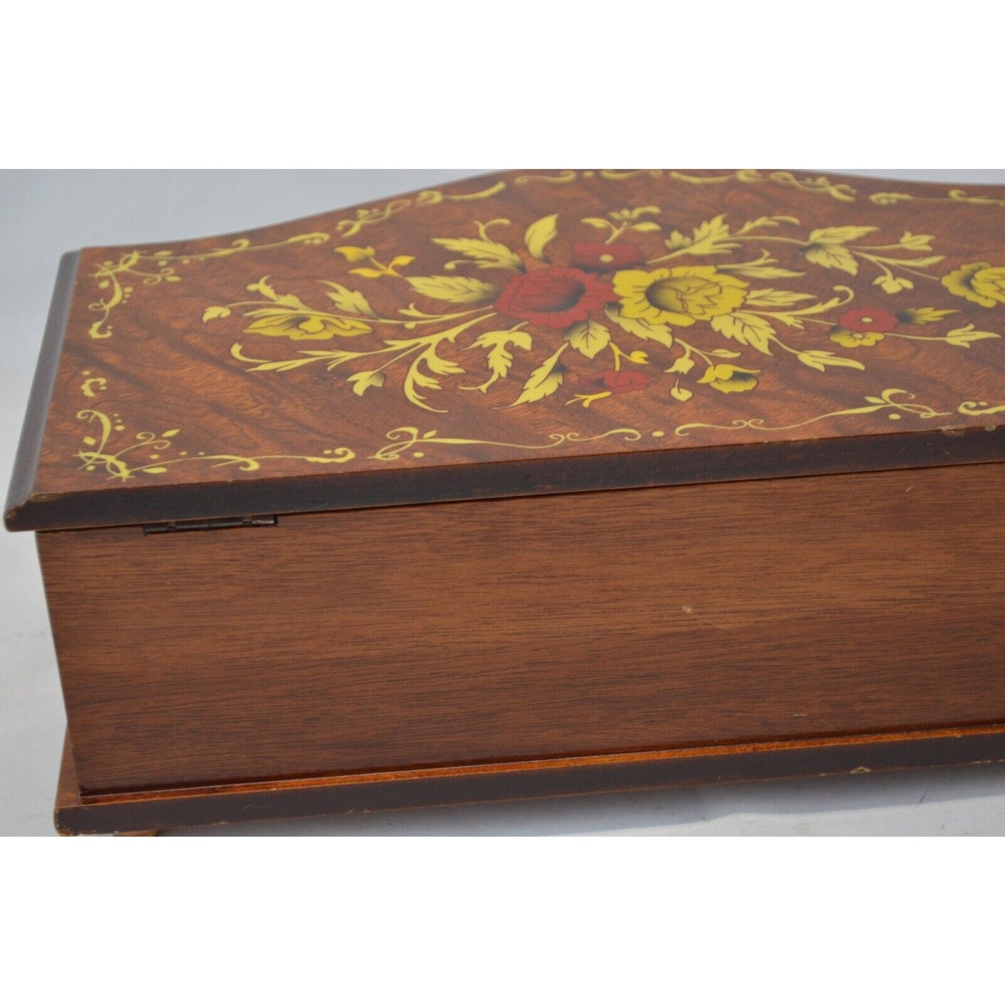 Vintage Wood Marquetry Dresser Jewelry Music Box By Linden w Toyo Movement Japan