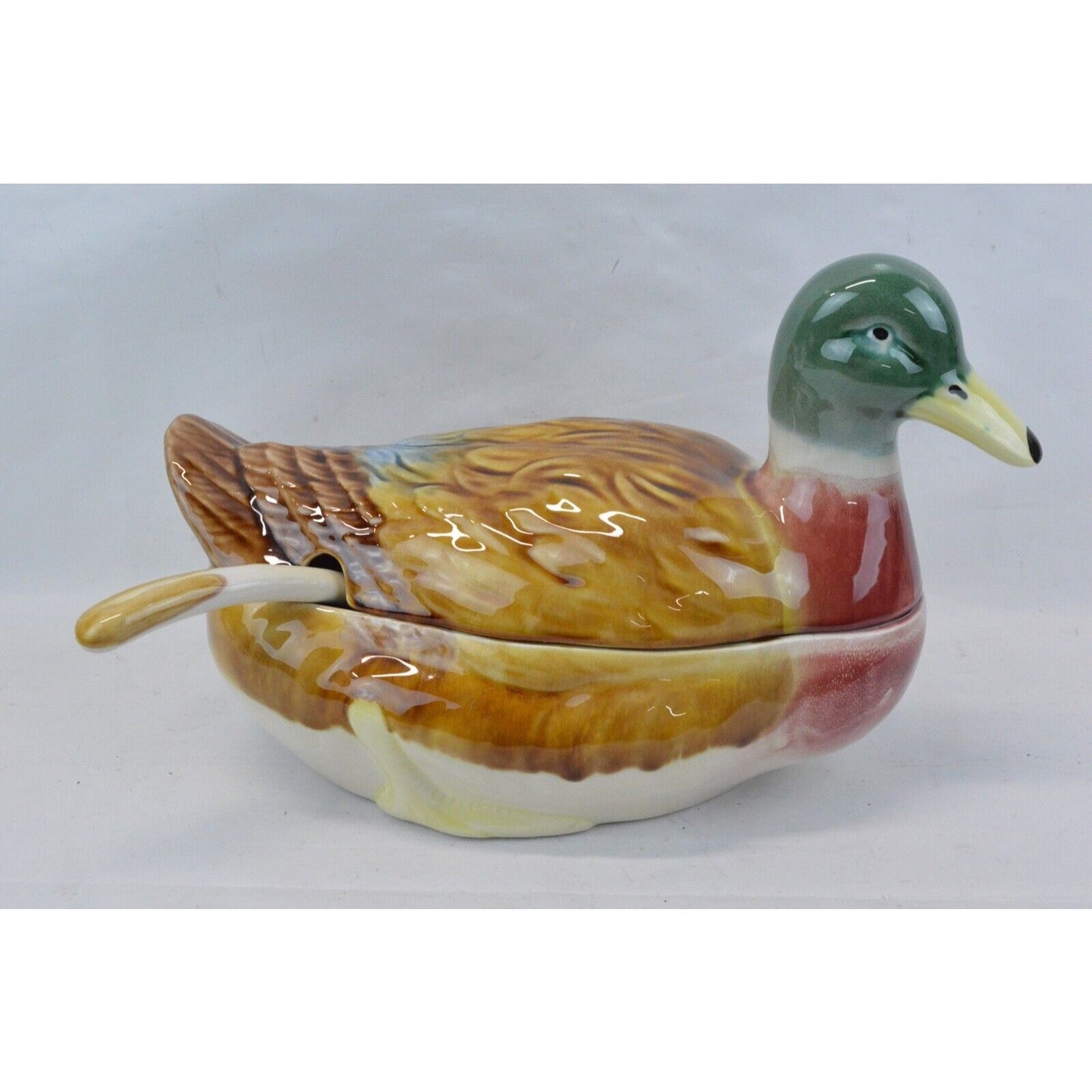 Olfaire Mallard Duck Shaped Ceramic Serving Soup Tureen Ladle Lid Made Portugal