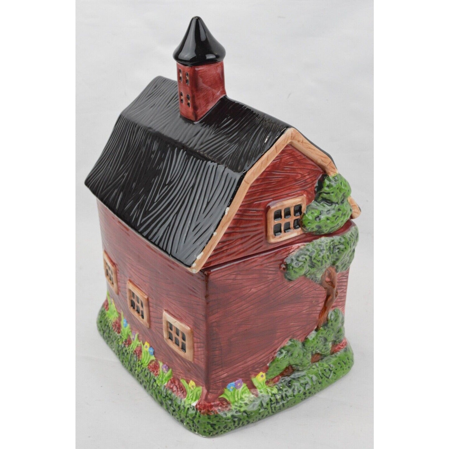 Red Barn Ceramic Cookie Jar Canister Kimble House Building Farm Country