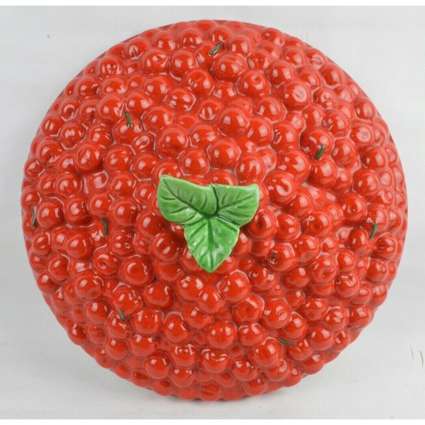 Ceramic Cherry Pie Fruit Design Plate Bake Dish Red W/Lid TREASURE CRAFT 13” USA