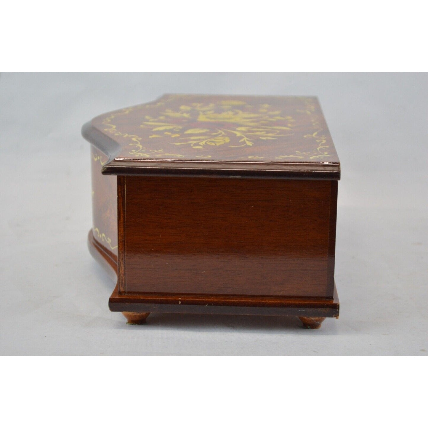 Vintage Wood Marquetry Dresser Jewelry Music Box By Linden w Toyo Movement Japan