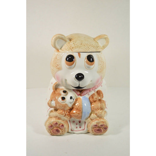 3D Ceramic Cookie Jar Teddy Bear Carrying Baby Made In Taiwan