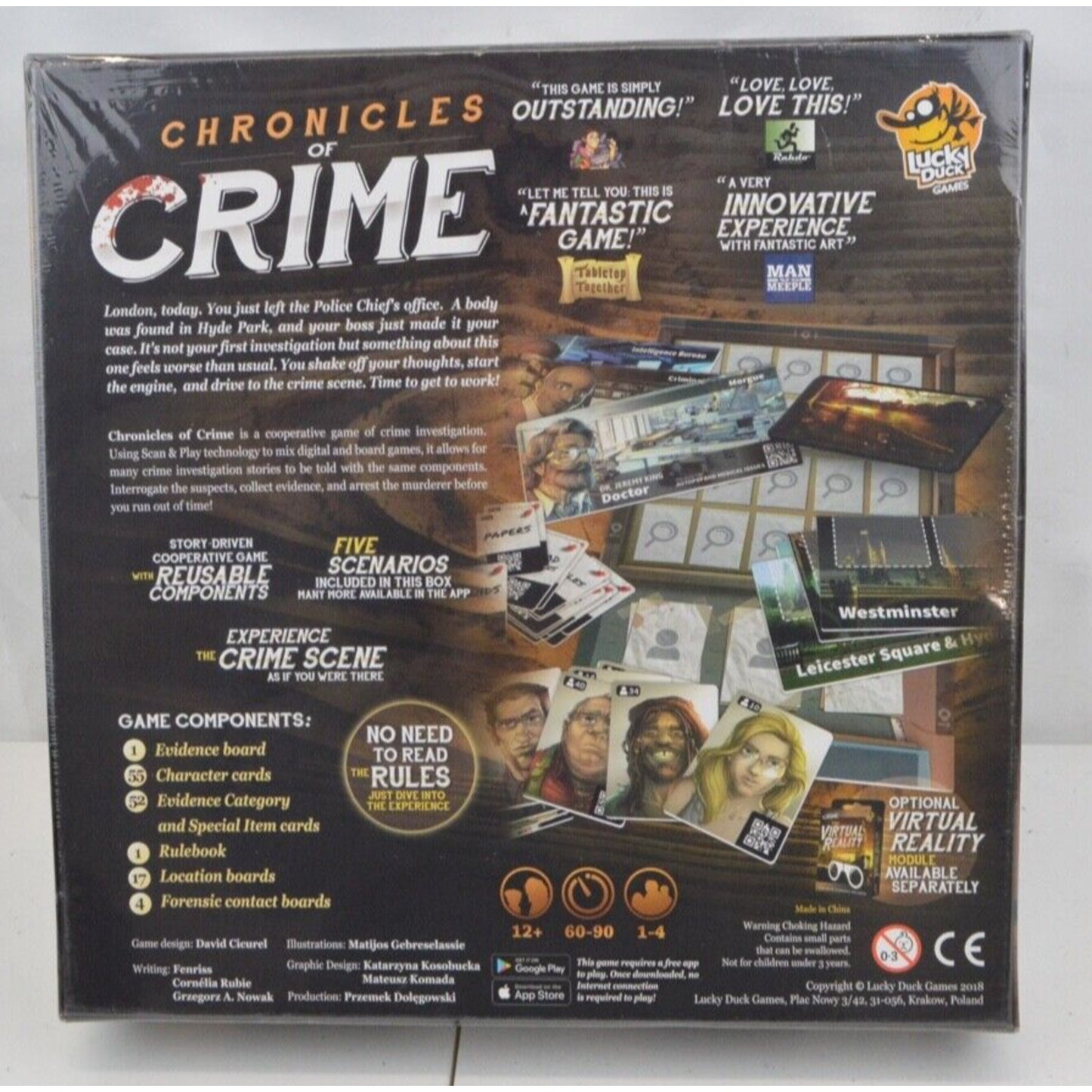 Chronicles of Crime Board Game Lucky Duck Games Mysteri Murder Ages 12+ 1-4 Ply