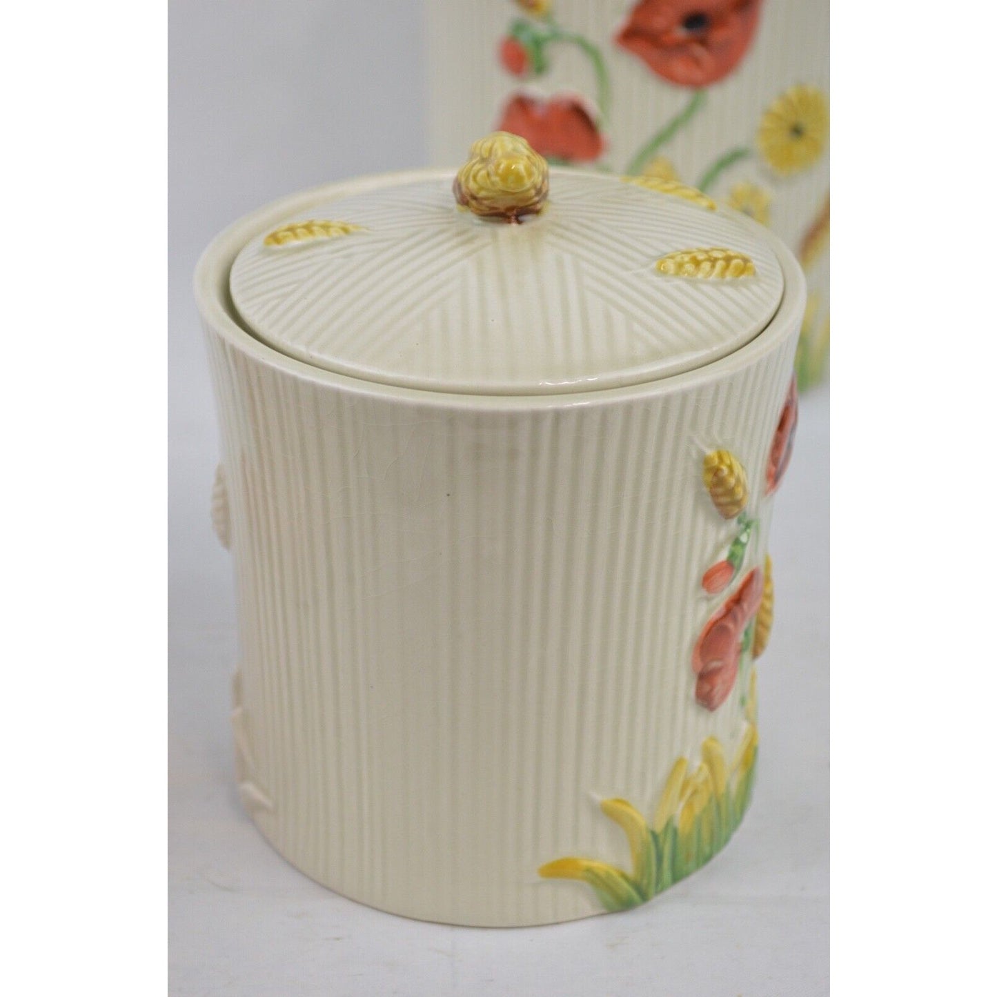 Set Of 2x Vintage LEFTON Made Japan Canister Cookie Jar Garden Weave Flowers 3D