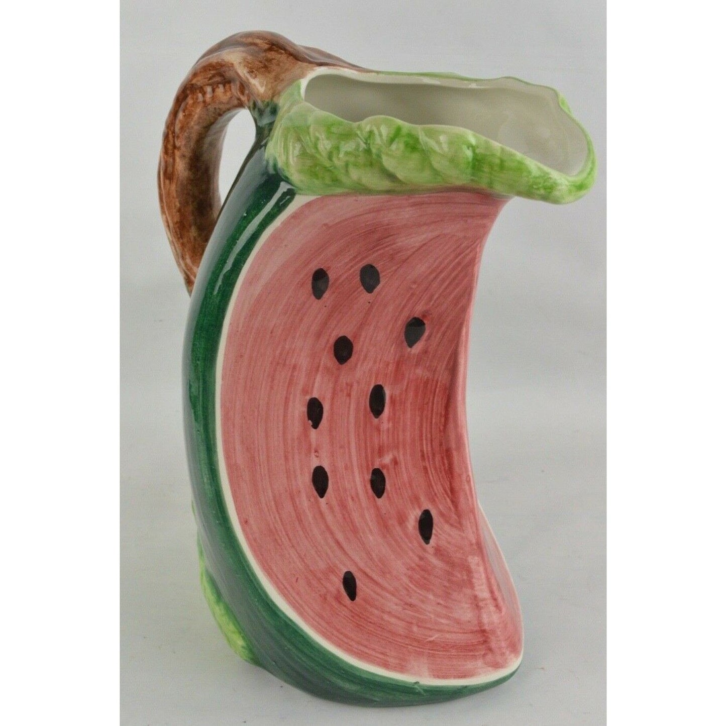 Ceramic Pitcher Jar Watermelon Slice Shape Made In Italy Hand Painted Majolica